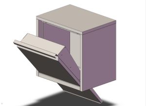 Tekening van het inwerpgedeelte van de Flexybox inbouw brievenbus voor pakketten - Gedetailleerde lijntekening van het inwerpgedeelte van de Flexybox inbouw brievenbus voor pakketten, geschikt voor verschillende pakketformaten.